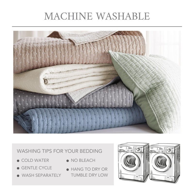 Levtex Home Cross Stitch Reversible Full/Queen Quilt Set (88x92in) with 2 Pillow Shams (26x20in) - Stitch Texture - Taupe - Cotton Full/Queen Size Quilt Bedding Set - Lightweight, Soft, Pre-Washed - Image 5